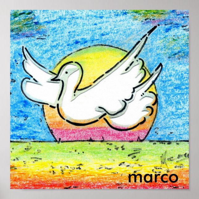 Modern colourful watercolor Dove and Sun Poster (Front)