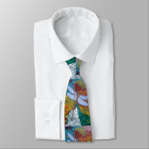 Modern Colourful Watercolor Dragonfly Pattern Tie