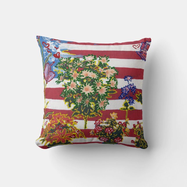 Modern colourful watercolor Flag with flowers Cushion (Front)