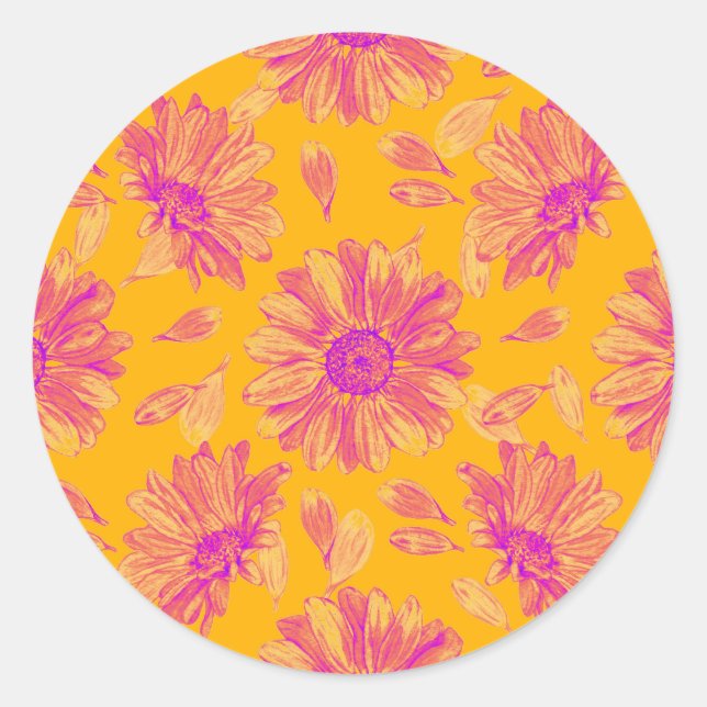 Modern Colourful Watercolor Floral Pattern Classic Round Sticker (Front)
