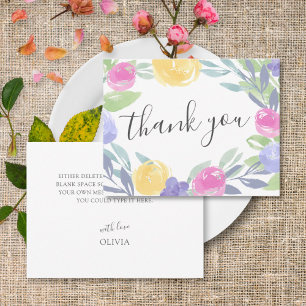 Modern Colourful Watercolor Floral Thank you Card