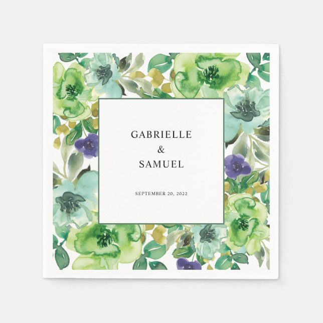 Modern Colourful Watercolor Floral Wedding Napkin (Front)