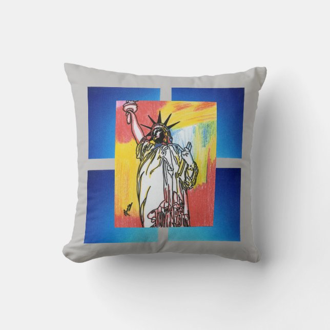 Modern colourful watercolor Lady liberty Geometric Cushion (Front)