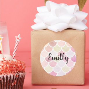 Modern Colourful Watercolor Mermaid Scales Pattern Classic Round Sticker