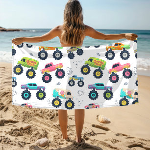 Modern Colourful Watercolor Monster Car Trucks Beach Towel