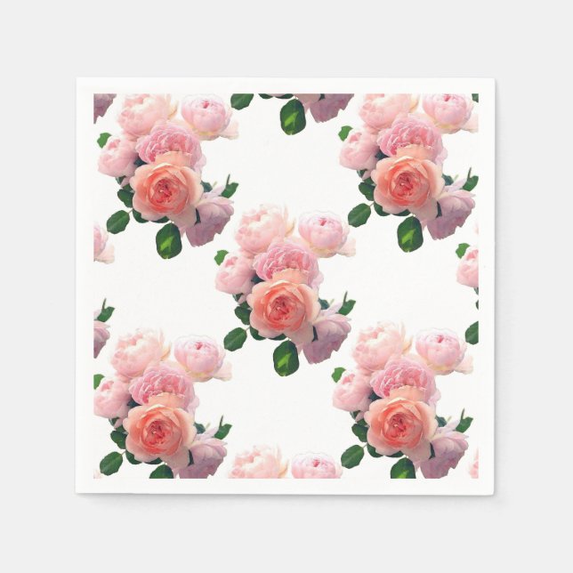 Modern Colourful Watercolor Pink Roses Template Napkin (Front)