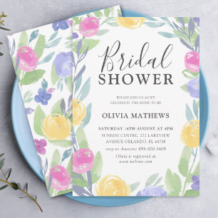 Modern Colourful Watercolor Rose Bridal Shower Invitation