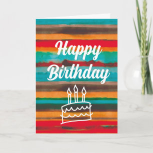 Modern Colourful Watercolor Stripes Cake  Card