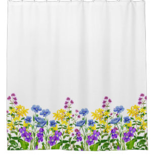 Modern Colourful Watercolor Wild Flowers Shower Curtain