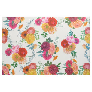 Modern Colourful Watercolors Flowers Fabric