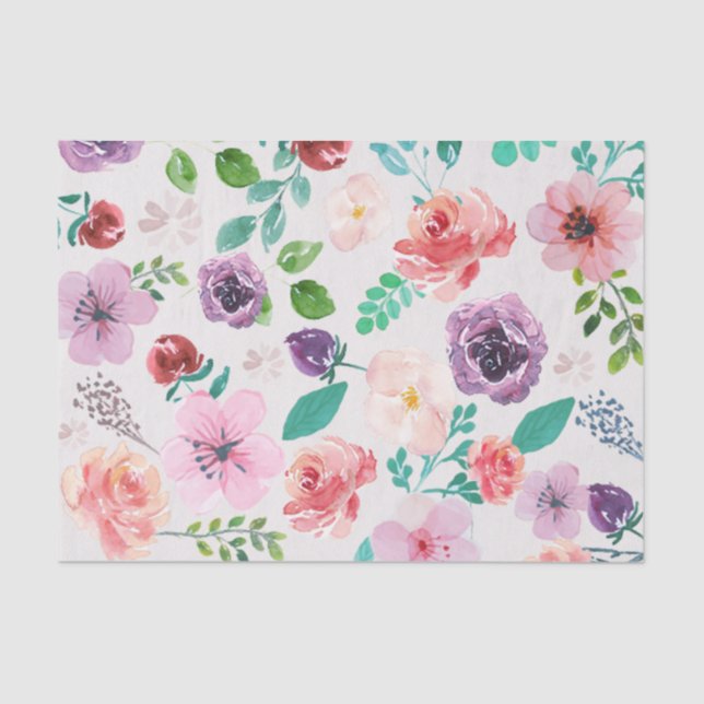 Modern Colourful Watercolors Flowers Pattern Tissue Paper (Front)
