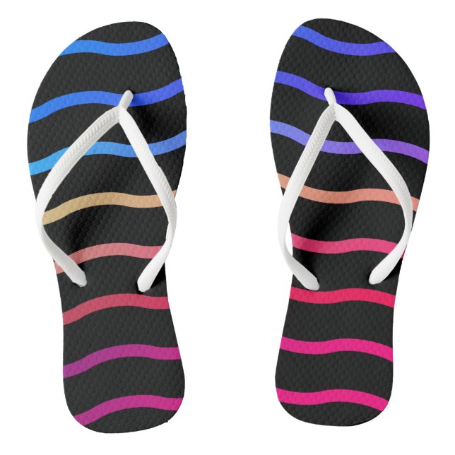 Modern Colourful Wave pattern on a black backgroun Jandals (Footbed)