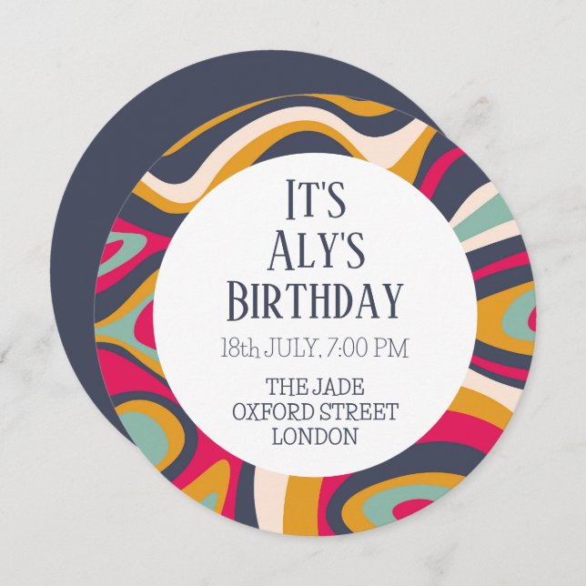 Modern Colourful Wavy Birthday Invitation (Front/Back)