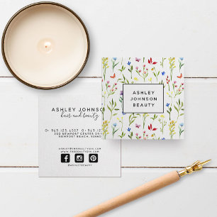 Modern Colourful Wild Flowers Pattern Feminine Square Business Card
