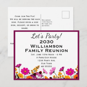 Modern Colourful Wildflower Family Reunion Party Holiday Postcard