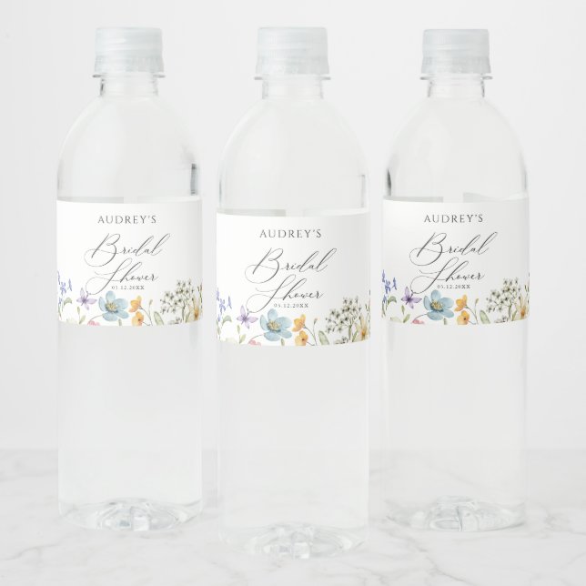 Modern Colourful Wildflower Floral Bridal Shower Water Bottle Label (Bottles)