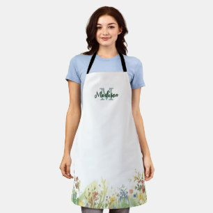Modern Colourful  Wildflower Flower summer monogra Apron