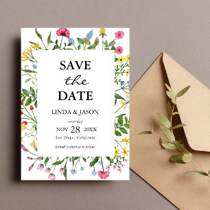 Modern Colourful Wildflower Wedding Save The Date Invitation