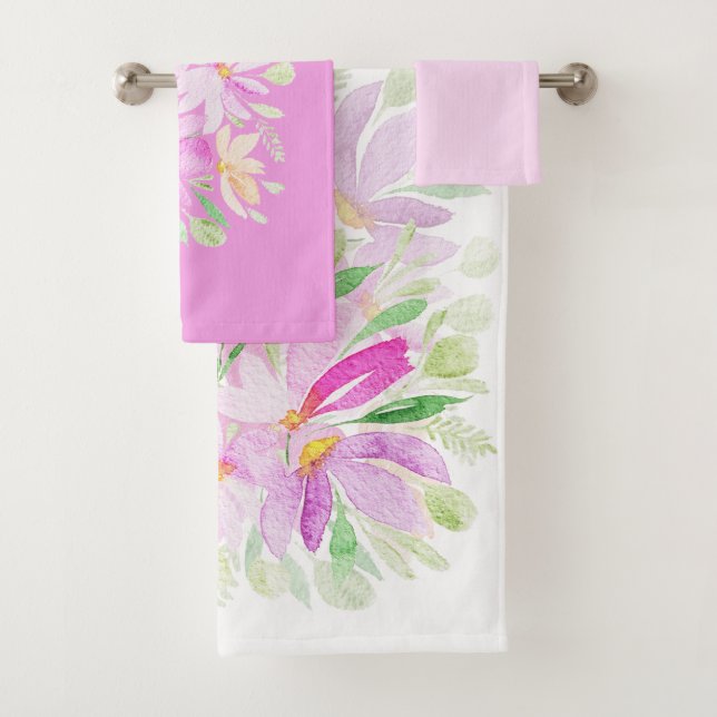 Modern Colourful Wildflowers Watercolor Art  Bath Towel Set (Insitu)