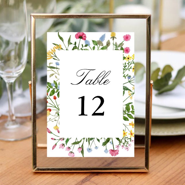 Modern Colourful Wildflowers Wedding Calligraphy Table Number (Creator Uploaded)