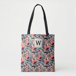 Modern Colourful Wildflowers with Custom Monogram Tote Bag