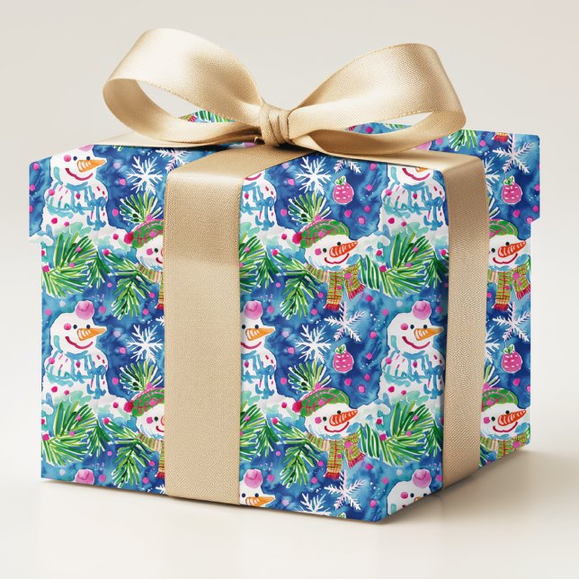 Modern Colourful Winter Snowman Preppy Christmas Wrapping Paper (Creator Uploaded)