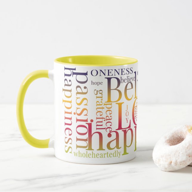 Modern Colourful Word Cloud Text Designs Mug (With Donut)