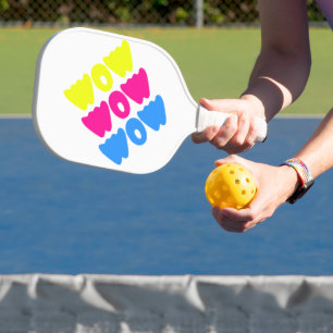 Modern colourful WOW MOM Saying Simple day Pickleball Paddle