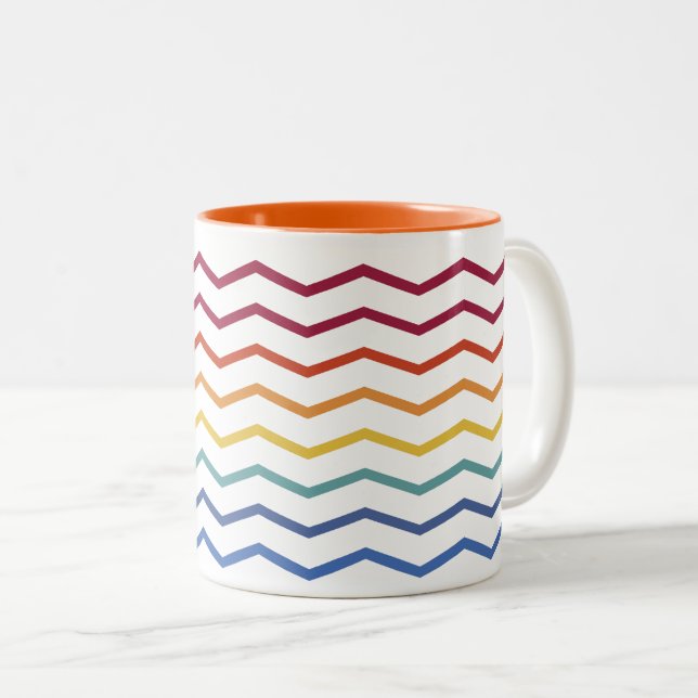 Modern Colourful Zigzag Pattern Two-Tone Coffee Mu Mug (Front Right)