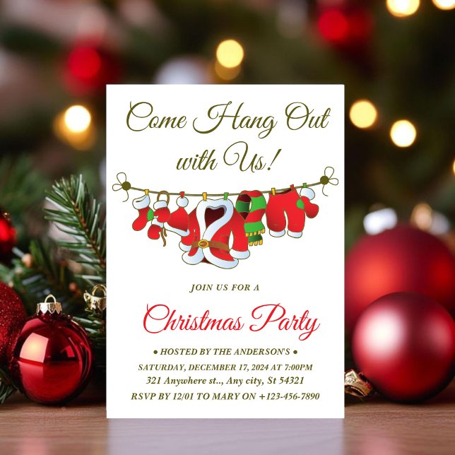 Modern 'Come Hang Out' Santa Claus Christmas Party Invitation (Creator Uploaded)