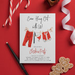 Modern 'Come Hang Out' Santa Claus Christmas Party Invitation<br><div class="desc">Funny modern Christmas Party/Dinner Invitation - Design features the saying 'Come Hang Out with Us!',  a washing line of santa claus clothing and a simple party template that is easy to customise. The reverse is a festive red with an overlay of white snow.</div>