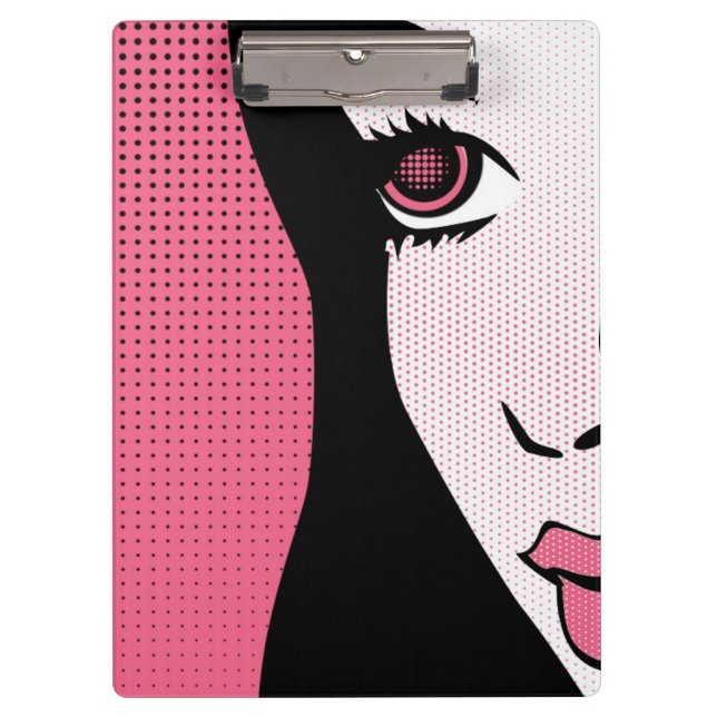 Modern Comic Book Pop Art of Woman's Face Clipboard (Front)