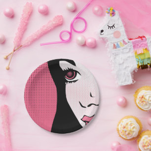 Modern Comic Book Pop Art of Woman's Face Paper Plate