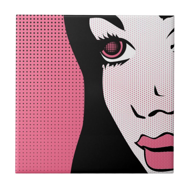 Modern Comic Book Pop Art of Woman's Face Tile (Front)