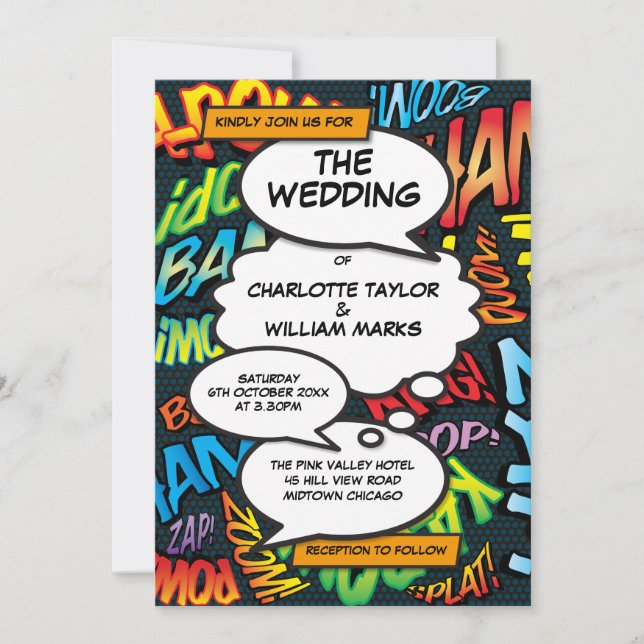 Modern Comic Book Pop Art Photo Wedding Invitation (Front)