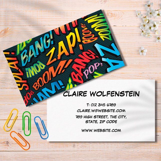 Modern Comic Book Pop Art Sounds Business Card (Creator Uploaded)