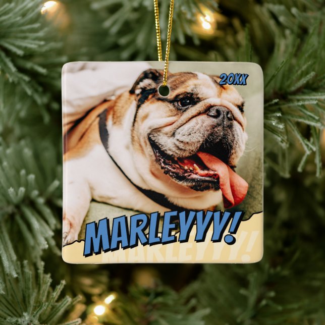 Modern Comic Simple Cool Custom Pet Photo Ceramic Ornament (Tree)