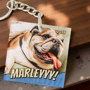 Modern Comic Simple Cool Custom Pet Photo Key Ring
