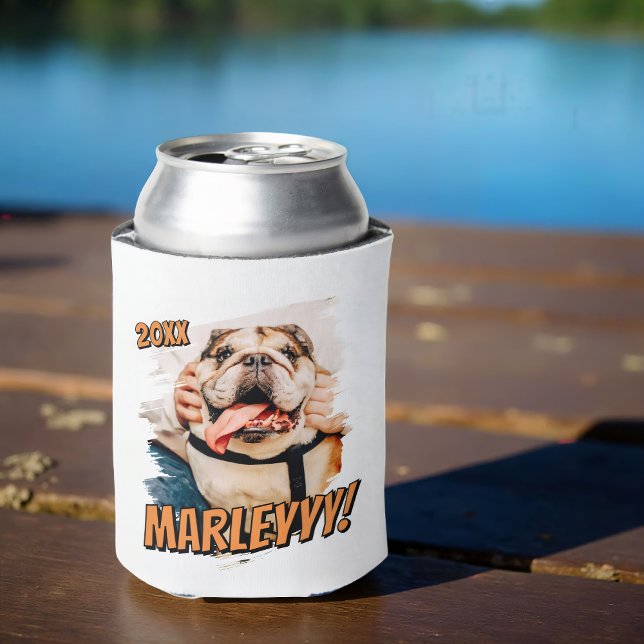 Modern Comic Simple Grunge Custom Pet Photo Can Cooler (Creator Uploaded)