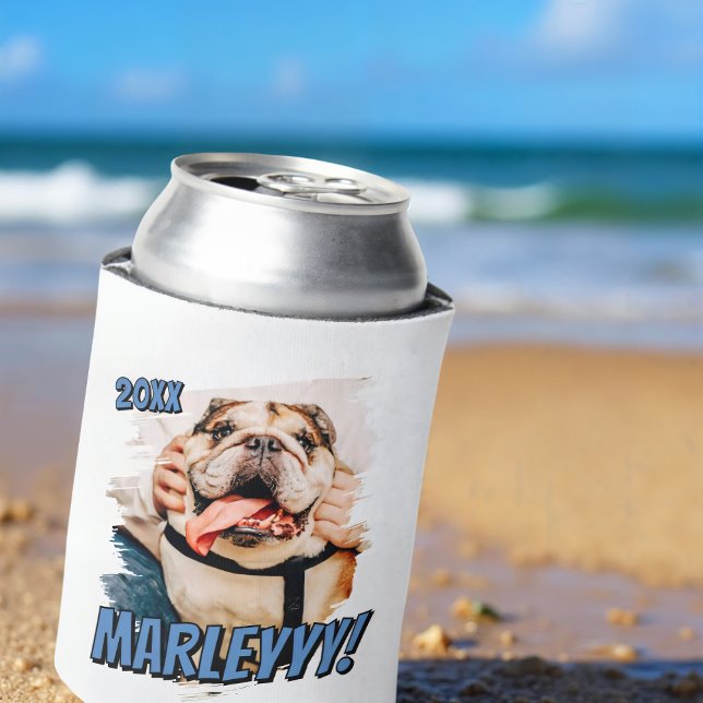 Modern Comic Simple Grunge Custom Pet Photo Can Cooler (Creator Uploaded)