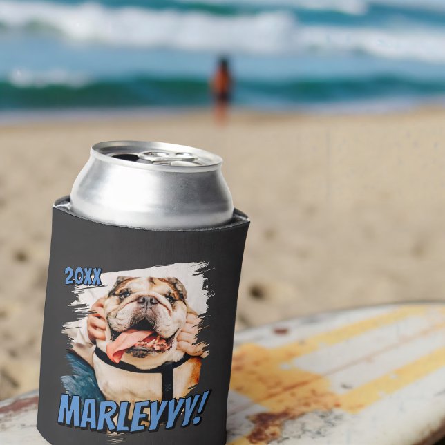 Modern Comic Simple Grunge Custom Pet Photo Can Cooler (Creator Uploaded)