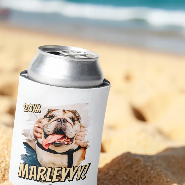 Modern Comic Simple Grunge Custom Pet Photo Can Cooler (Creator Uploaded)