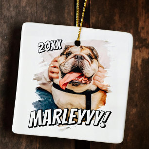 Modern Comic Simple Grunge Custom Pet Photo Ceramic Ornament