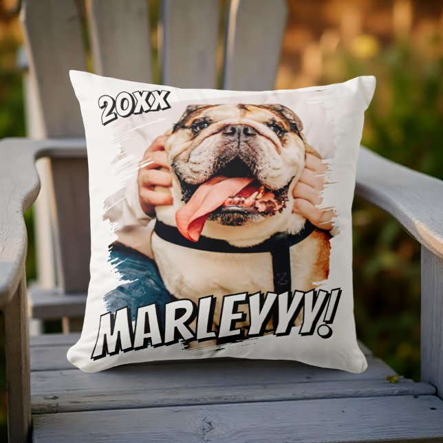 Modern Comic Simple Grunge Custom Pet Photo Cushion (Creator Uploaded)
