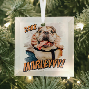Modern Comic Simple Grunge Custom Pet Photo Glass Tree Decoration