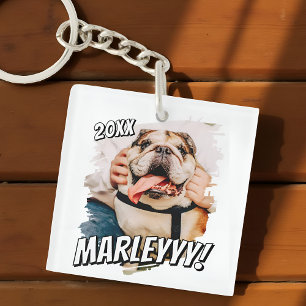 Modern Comic Simple Grunge Custom Pet Photo Key Ring