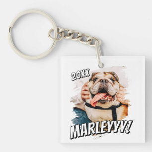 Modern Comic Simple Grunge Custom Pet Photo Key Ring