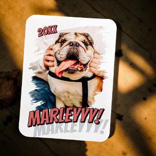 Modern Comic Simple Grunge Custom Pet Photo Magnet