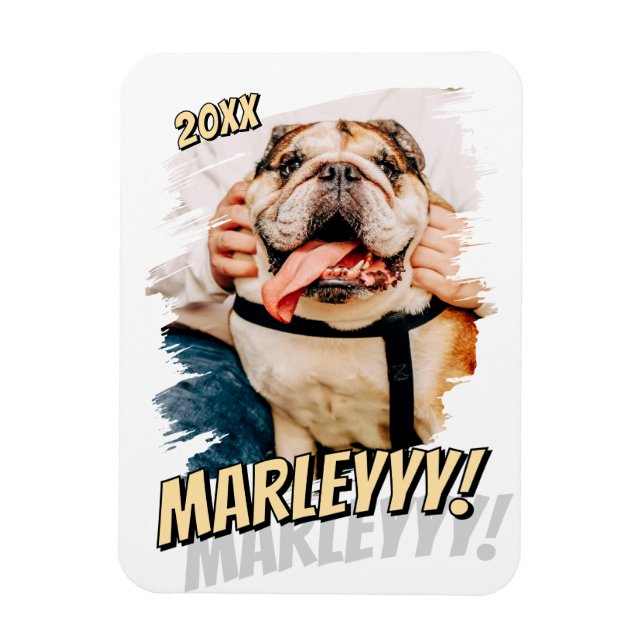 Modern Comic Simple Grunge Custom Pet Photo Magnet (Vertical)
