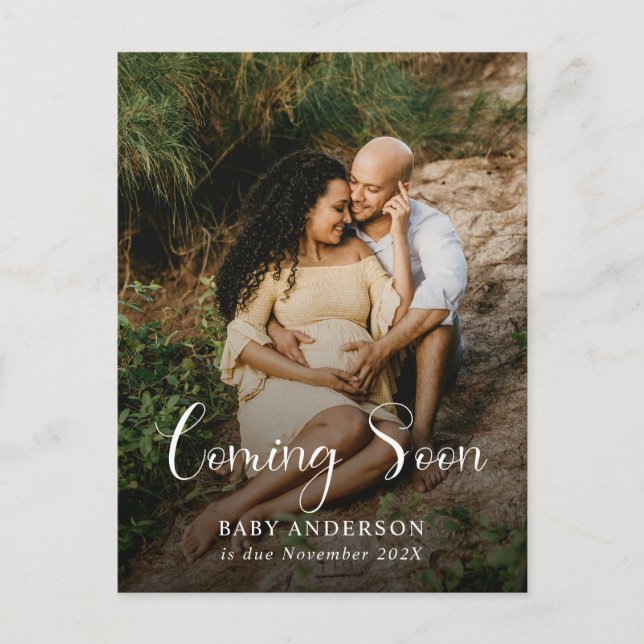 Modern Coming Soon Baby Photo Pregnancy  Announcement Postcard (Front)